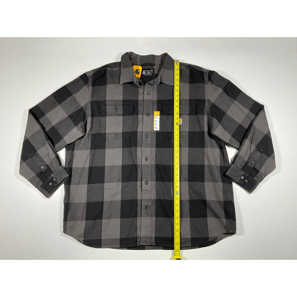 Carhartt Mens 2XL Loose Fit Heavyweight Flannel Long Sleeve Plaid Shirt Gravel - Picture 5 of 15